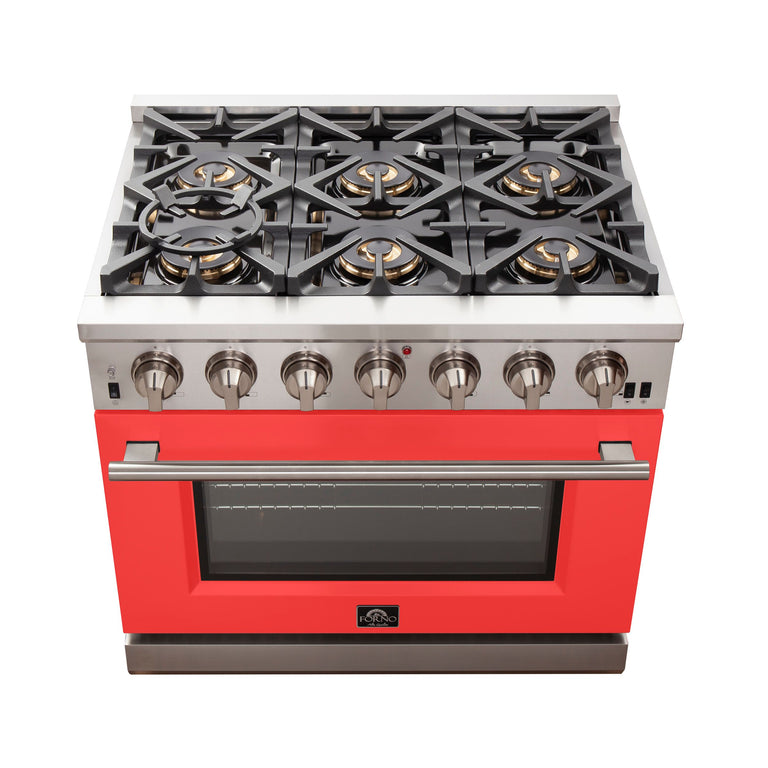 Forno 36 Inch Professional Freestanding Gas Range in Red, FFSGS6260-36RED
