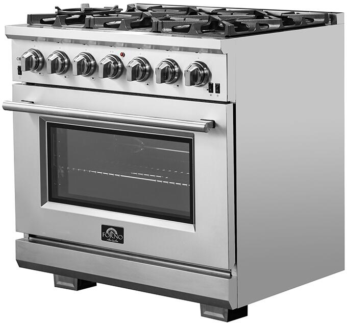 Forno Appliance Package - 36 Inch Gas Burner/Electric Oven Pro Range, Refrigerator, Microwave Drawer, Dishwasher, AP-FFSGS6187-36-7