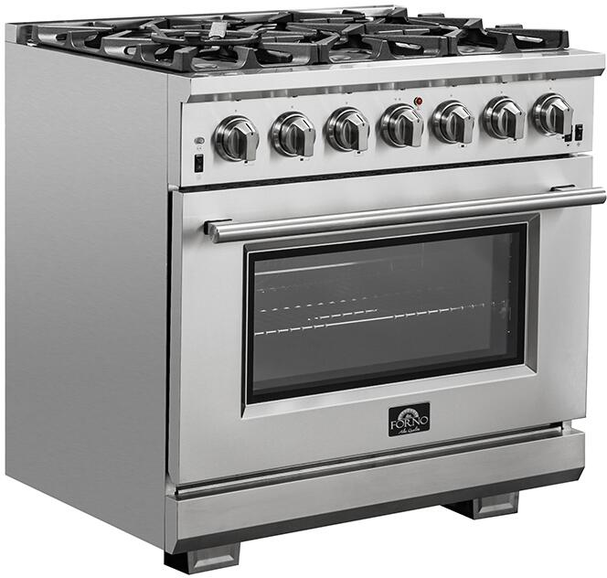 Forno Appliance Package - 36 Inch Gas Burner/Electric Oven Pro Range, Wall Mount Range Hood, Dishwasher, AP-FFSGS6187-36-2