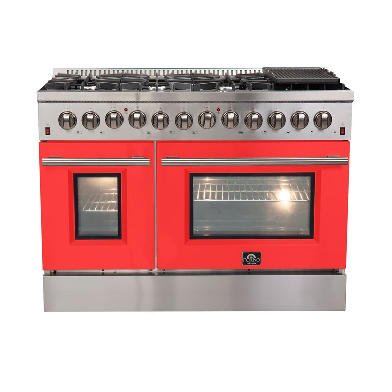 Forno 48 Inch Professional Freestanding Dual Fuel Range in Red, FFSGS6156-48RED