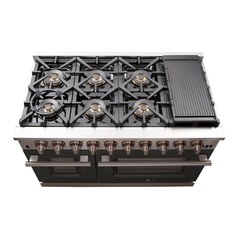 Forno 48 Inch Professional Freestanding Gas Range in Black, FFSGS6260-48BLK