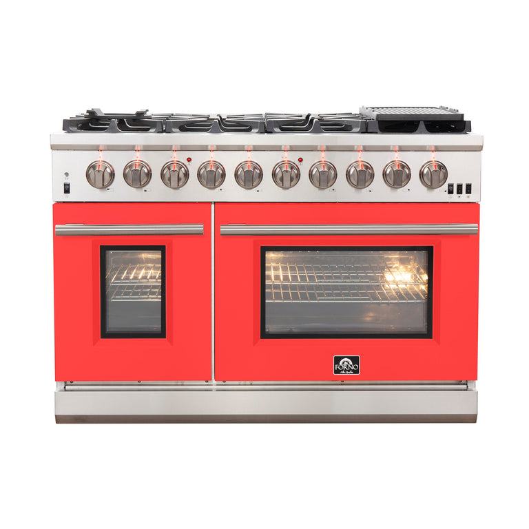 Forno 48 Inch Professional Freestanding Gas Range in Red, FFSGS6260-48RED
