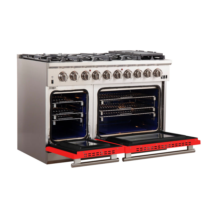 Forno 48 Inch Professional Freestanding Gas Range in Red, FFSGS6260-48RED