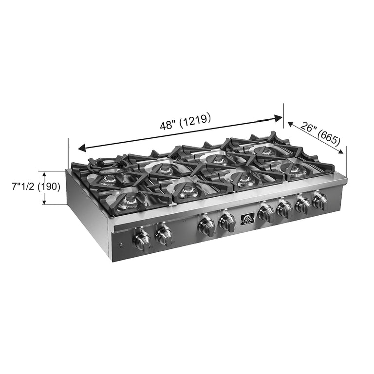 Forno 48" Gas Rangetop With 8 Sealed Burners in Stainless Steel, FCTGS5751-48