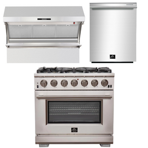 FORNO Appliance Package - 36 Inch Pro Gas Range, Wall Mount Range Hood, Dishwasher, AP-FFSGS6260-36-W-2