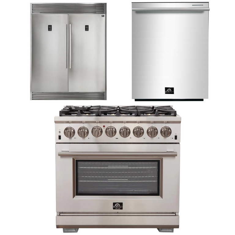 Forno Appliance Package - 36 Inch Gas Burner/Electric Oven Pro Range, Dishwasher, Refrigerator, AP-FFSGS6187-36-5