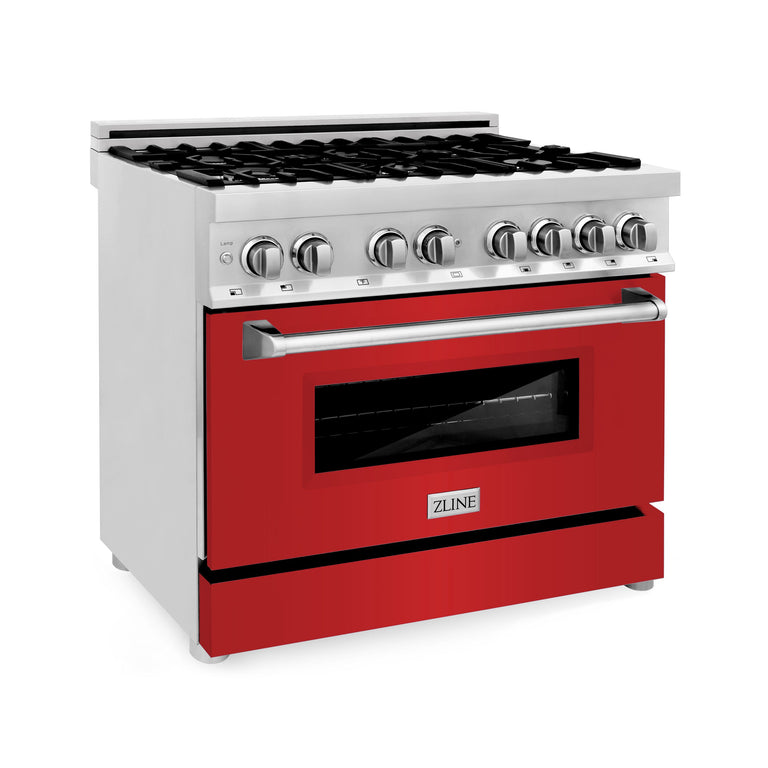 ZLINE 36 in. Professional Gas Burner/Electric Oven Stainless Steel Range with Red Matte Door, RA-RM-36