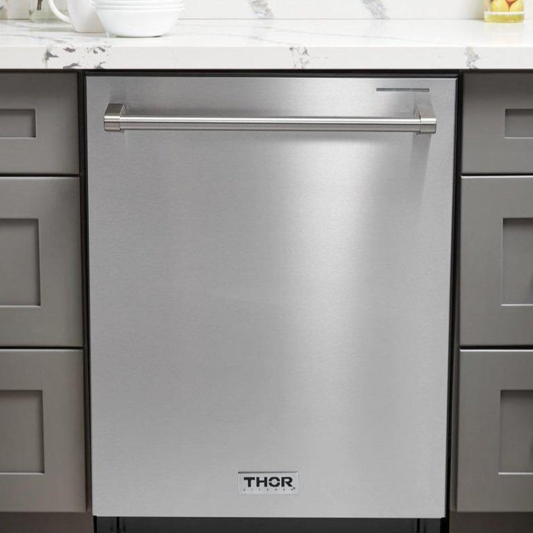 Thor Kitchen Appliance Package - 36 In. Propane Gas Range, Range Hood, Refrigerator with Water and Ice Dispenser, Dishwasher, Wine Cooler, AP-TRG3601LP-11