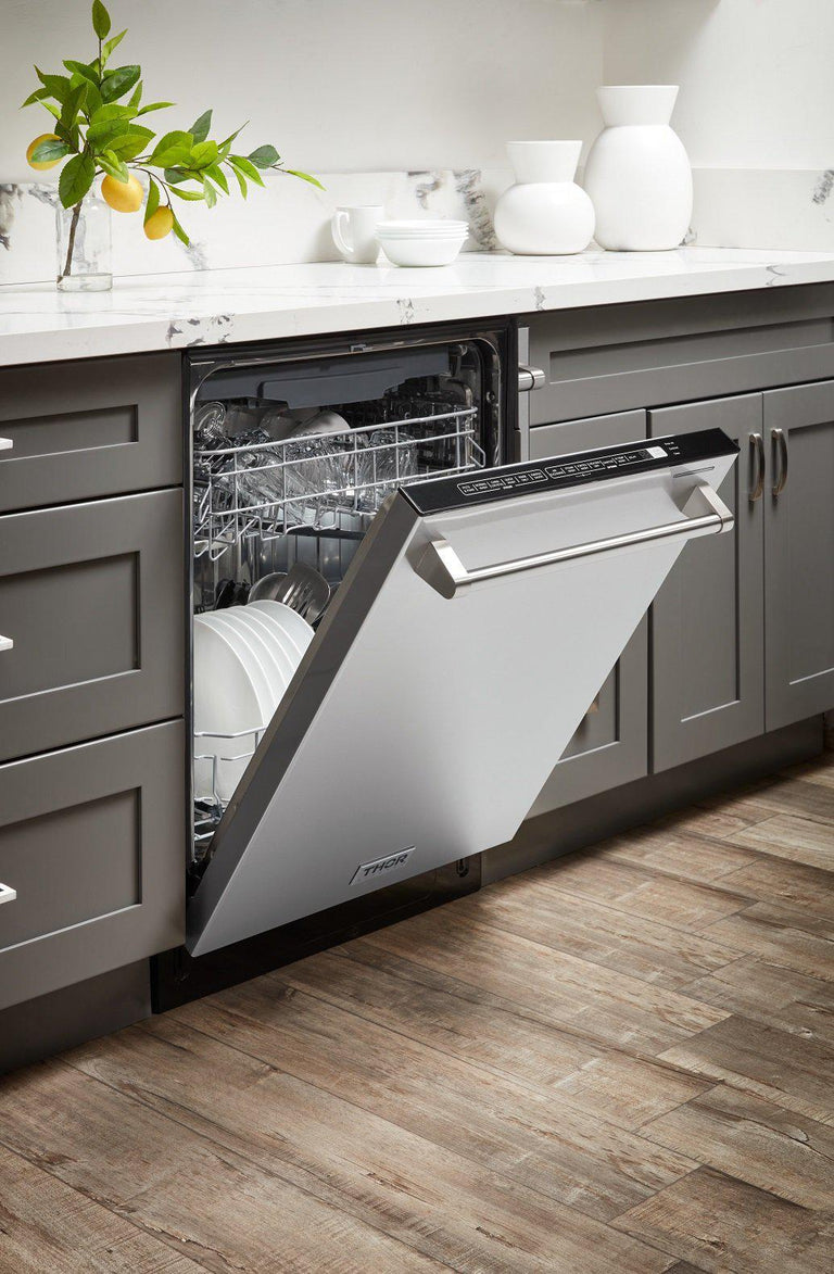 Thor Kitchen Appliance Bundle - 30 in. Natural Gas Range, Range Hood, Refrigerator, Dishwasher, AB-LRG3001U-3