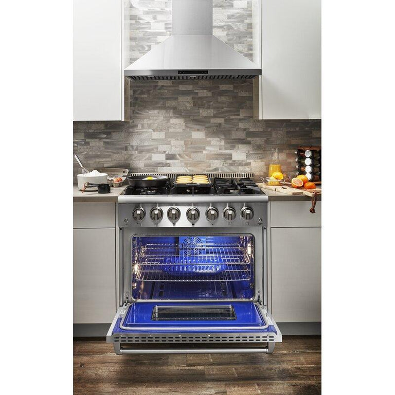 Thor Kitchen Appliance Package - 36 in. Propane Gas Burner/Electric Oven Range, Range Hood, Refrigerator, Dishwasher, Wine Cooler, AP-HRD3606ULP-4