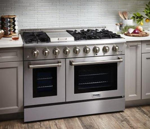 THOR Kitchen Package - 48" Dual Fuel Range, Range Hood, Refrigerator with Water and Ice Dispenser, Dishwasher, Wine Cooler, AP-HRD4803ULP-W-8