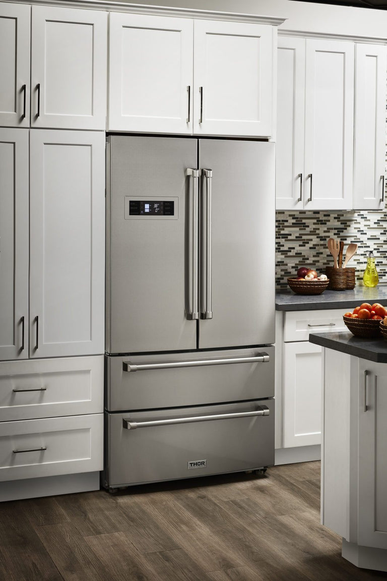Thor Kitchen Package - 36" Propane Gas Range, Range Hood, Refrigerator, Dishwasher & Wine Cooler, AP-HRG3618ULP-4