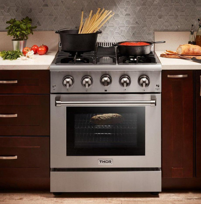 Thor Kitchen Package - 30" Propane Gas Range, Range Hood, Microwave, Refrigerator, Dishwasher, AP-HRG3080ULP-19