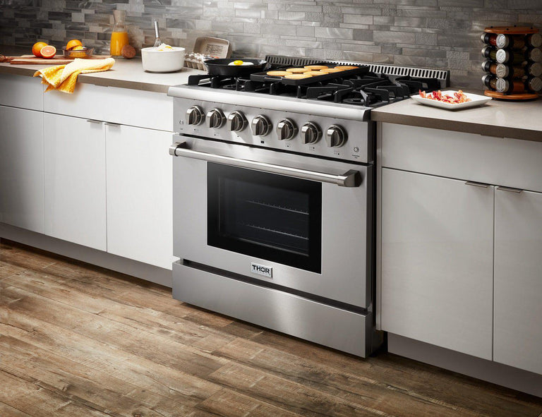 Thor Kitchen 36 in. 5.2 cu. ft. Professional Natural Gas Range in Stainless Steel, HRG3618U | Premium Home Source