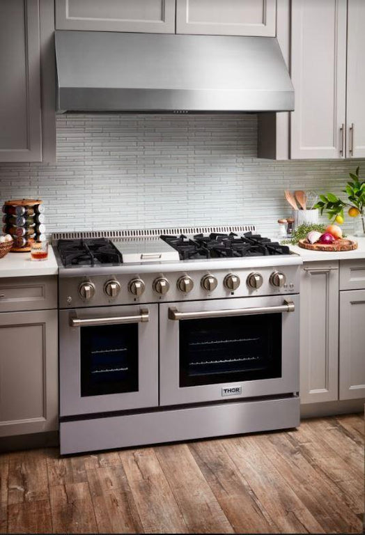 Thor Kitchen Professional Appliance Package 48 in. Propane Gas Range, Range Hood, Refrigerator, Dishwasher, Microwave Drawer, Wine Cooler, AP-HRG4808ULP-8