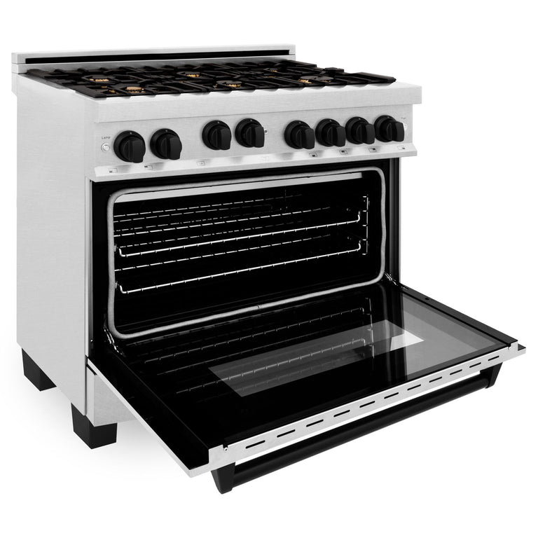ZLINE Autograph Edition 36 in. 4.6 cu. ft. Gas Burner/Gas Oven Range in DuraSnow® with Matte Black Accents, RGSZ-SN-36-MB