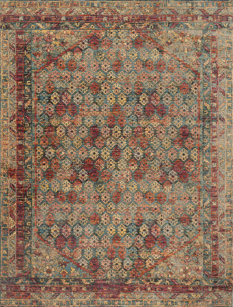 Loloi Rugs Javari Collection Rug in Slate, Berry - 6'7" x 9'4"