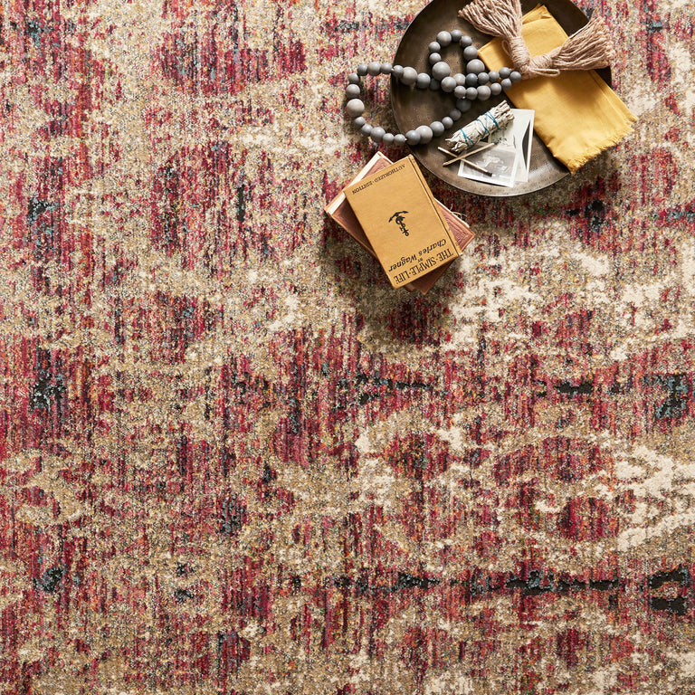 Loloi Rugs Javari Collection Rug in Drizzle, Berry - 6'7" x 9'4"