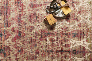 Loloi Rugs Javari Collection Rug in Drizzle, Berry - 9'6" x 12'6"
