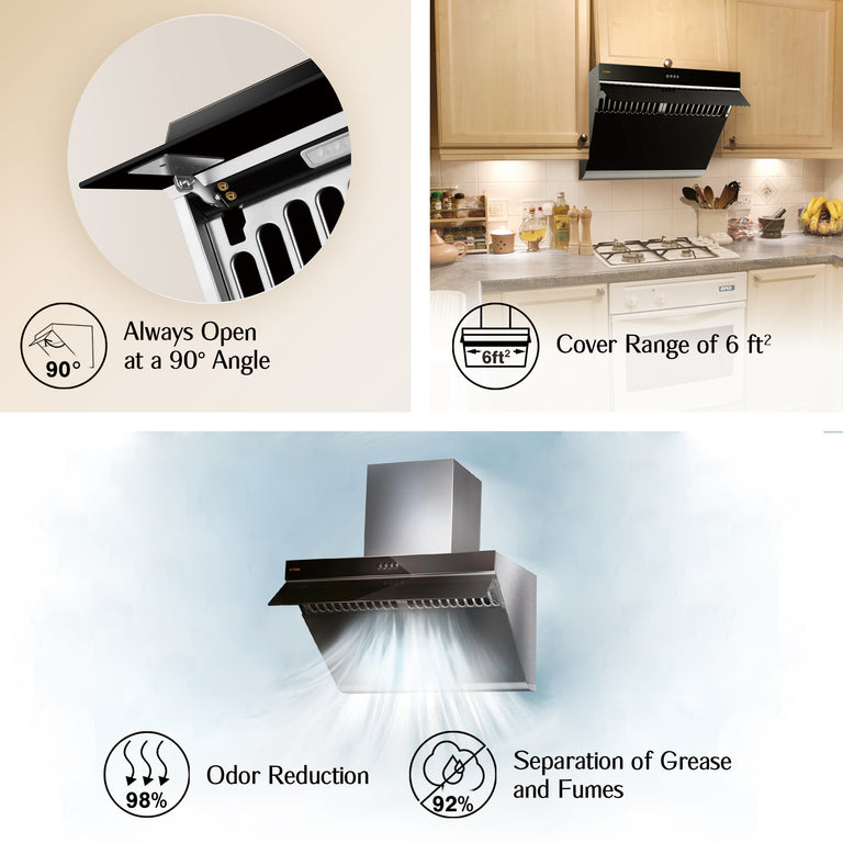Fotile Slant Vent Series 30 in. 850 CFM Range Hood with Push Buttons in Onyx Black, JQG7522