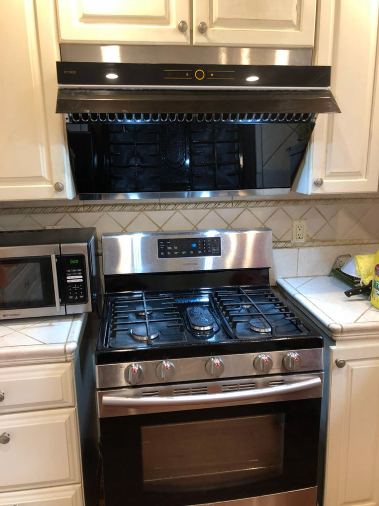 Fotile Slant Vent Series 36 in. 850 CFM Range Hood with Touchscreen in Onyx Black, JQG9001