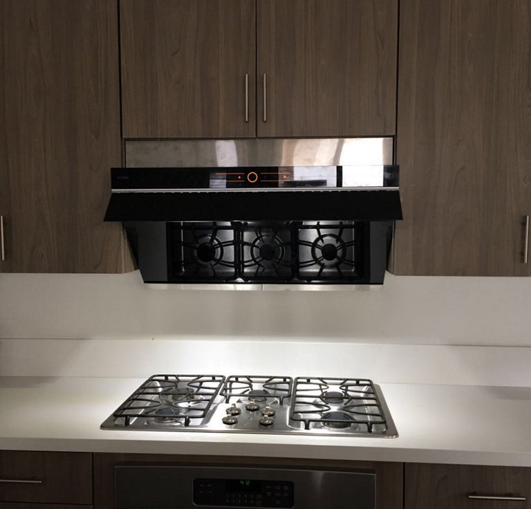 Fotile Slant Vent Series 36 in. 850 CFM Range Hood with Touchscreen in Onyx Black, JQG9001