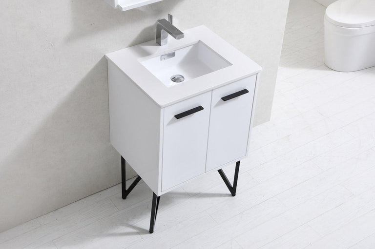 Bosco 24 in. Modern Bathroom Vanity w/ White Countertop and Matching Mirror - High Gloss White