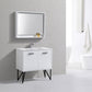 Bosco 36 in. Modern Bathroom Vanity w/ Quartz Countertop and Matching Mirror - High Gloss White