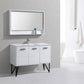 KubeBath Bosco 48 in. Modern Bathroom Vanity w/ White Countertop and Matching Mirror - High Gloss White, KB48GW