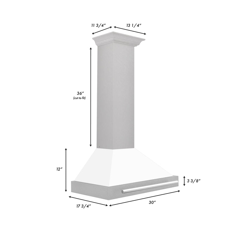 ZLINE 30 Inch DuraSnow® Stainless Steel Range Hood with White Matte Shell and Stainless Steel Handle, KB4SNX-WM-30