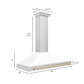 ZLINE 48 Inch Autograph Edition Stainless Steel Range Hood with White Matte Shell and Gold Handle, KB4STZ-WM48-G