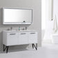 Bosco 60 in. Double Sink Modern Bathroom Vanity w/ Quartz Countertop and Matching Mirror - High Gloss White