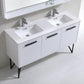 Bosco 60 in. Double Sink Modern Bathroom Vanity w/ Quartz Countertop and Matching Mirror - High Gloss White