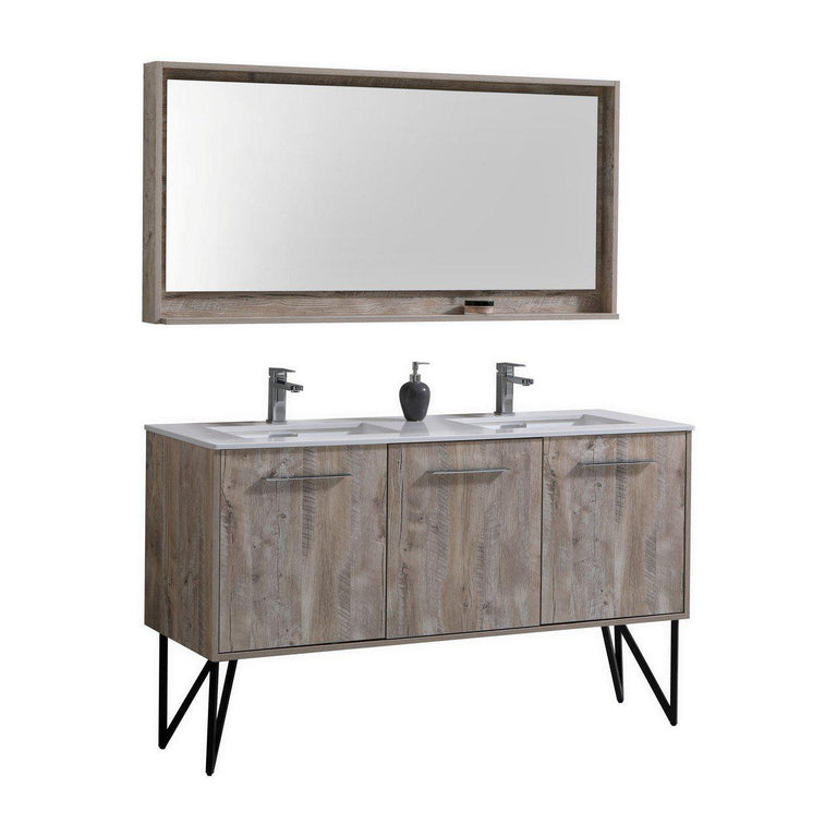 KubBath Bosco 60 in. Double Sink Modern Bathroom Vanity w/ Quartz Countertop, KB60DNW