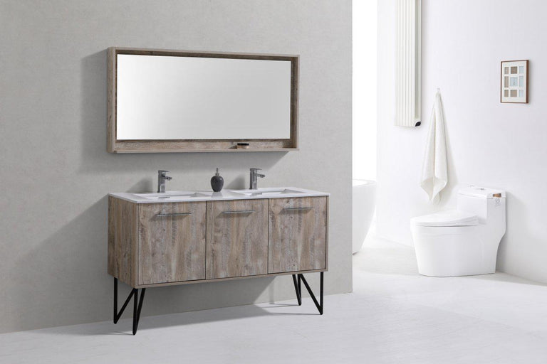 KubBath Bosco 60 in. Double Sink Modern Bathroom Vanity w/ Quartz Countertop, KB60DNW