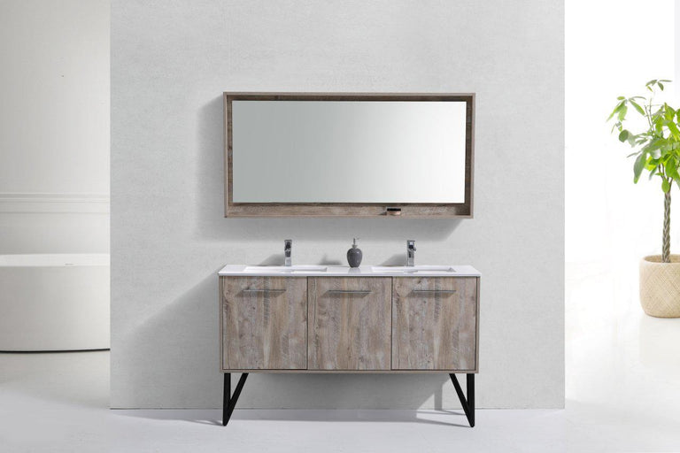 KubBath Bosco 60 in. Double Sink Modern Bathroom Vanity w/ Quartz Countertop, KB60DNW