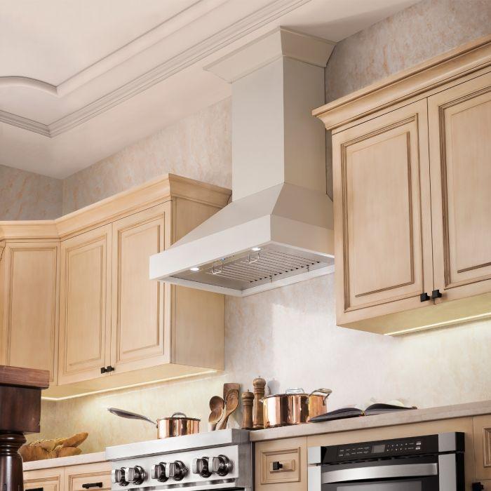 ZLINE 30 in. Wooden Wall Mount Range Hood in White, KBTT30 Premium
