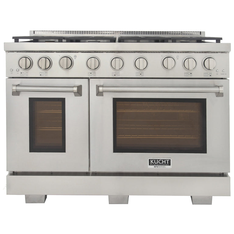 Viking Professional 48 Inch Free Standing Double Oven Gas Range 6 Burner  with Center Griddle and Cutting Board Manual Clean Oven Convection  Stainless