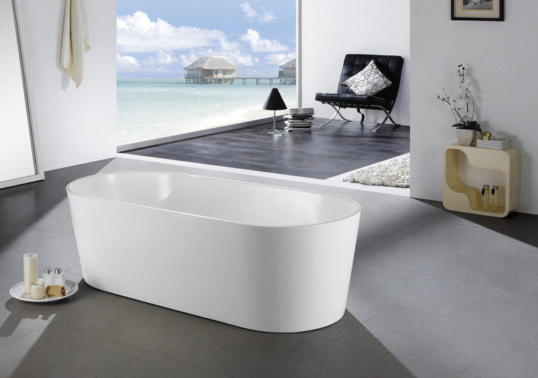 KubeBath Kube Ovale 59 inch White Free Standing Bathtub, KFST1459
