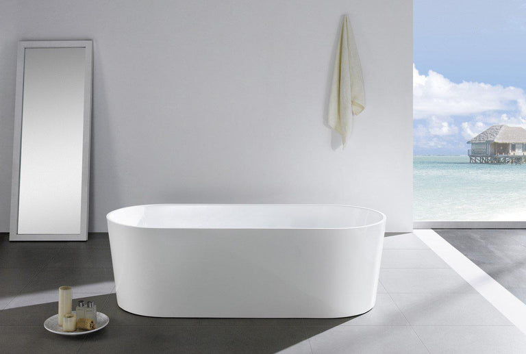 KubeBath Kube Ovale 59 inch White Free Standing Bathtub, KFST1459