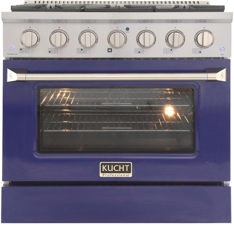 Kucht Professional 36 in. 5.2 cu ft. Propane Gas Range with Blue Door and Silver Knobs, KNG361/LP-B