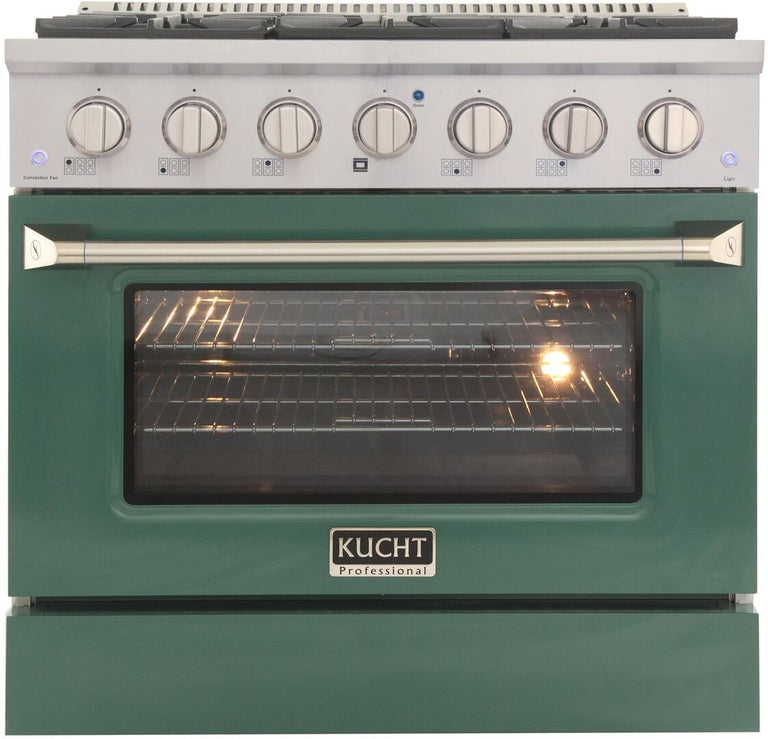 Kucht Professional 36 in. 5.2 cu ft. Natural Gas Range with Green Door and Silver Knobs, KNG361-G