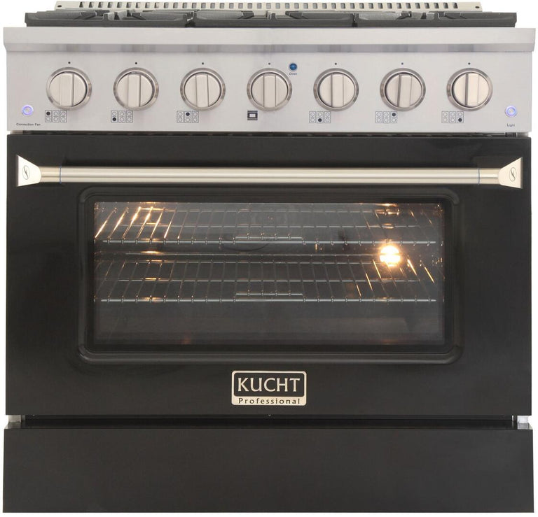 Kucht Professional 36 in. 5.2 cu ft. Natural Gas Range with Black Door and Silver Knobs, KNG361-K