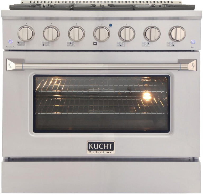 Kucht Professional 36 in. 5.2 cu ft. Natural Gas Range, Range Hood, Dishwasher & Microwave Drawer Package, AP-KNG361-S-4