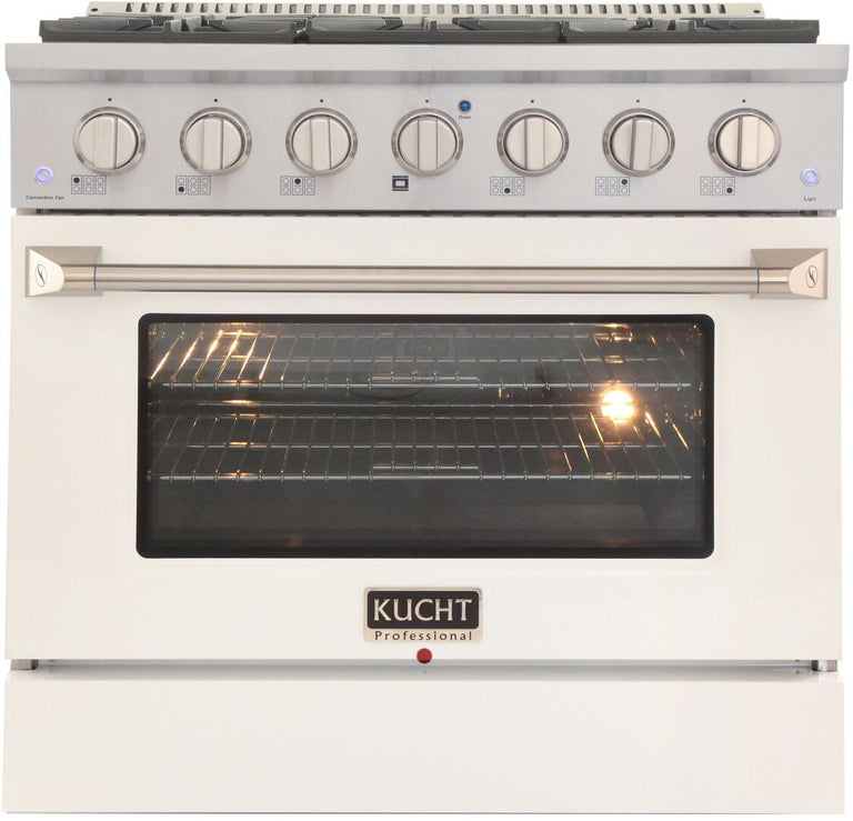 Kucht Professional 36 in. 5.2 cu ft. Propane Gas Range with White Door and Silver Knobs, KNG361/LP-W