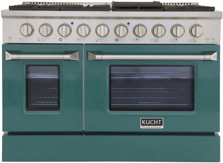 Kucht Professional 48 in. 6.7 cu ft. Natural Gas Range with Green Door and Silver Knobs, KNG481-G