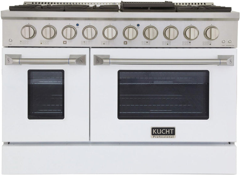 Kucht Professional 48 in. 6.7 cu ft. Propane Gas Range with White Door and Silver Knobs, KNG481/LP-W