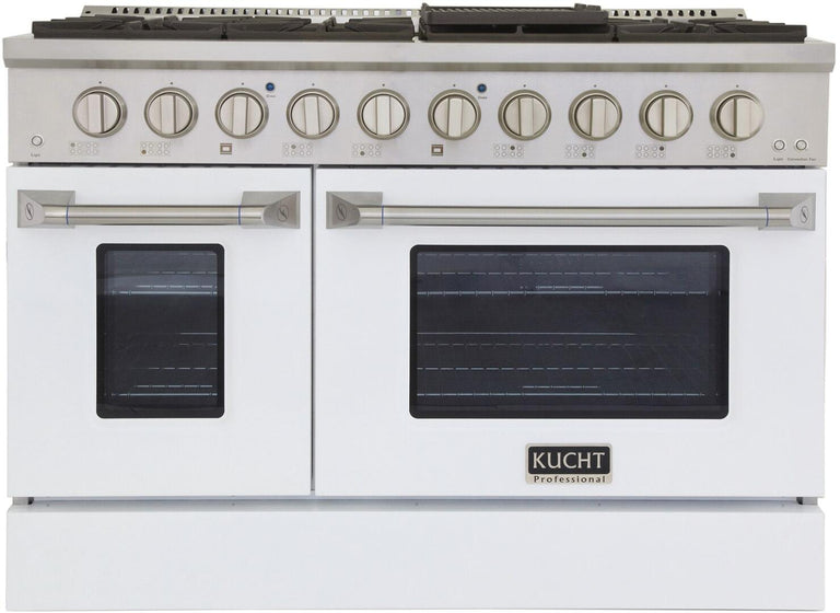 Kucht Professional 48 in. 6.7 cu ft. Natural Gas Range with White Door and Silver Knobs, KNG481-W