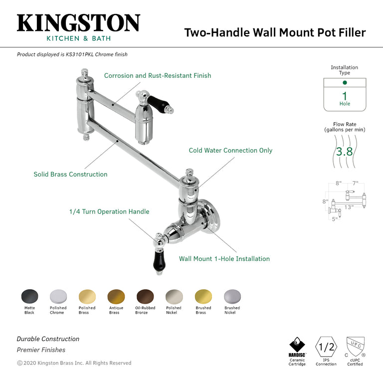 Kingston Brass Pot Filler In Polished Chrome, KS3101PKL