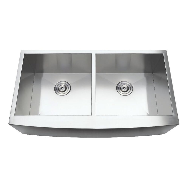 Kingston Brass 36 In Stainless Steel Double Farmhouse Kitchen Sink, Brushed, GKUDF36209